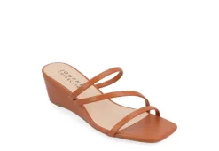 Journee Collection Womens Takarah Low Wedge Sandal - Brown